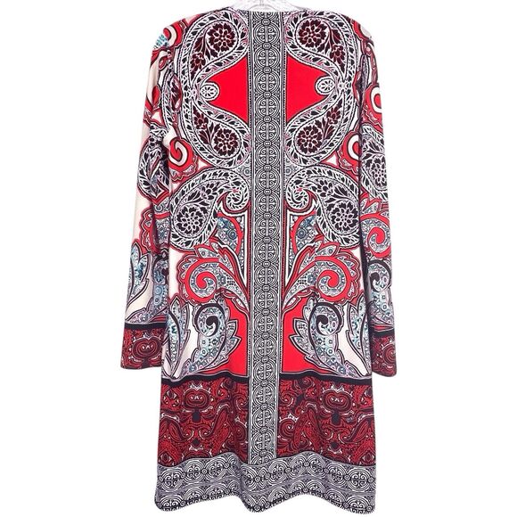 HALE BOB Paisley Jersey Shift Dress Size Medium Bohemian Long Sleeve V Neck Red - Picture 3 of 16